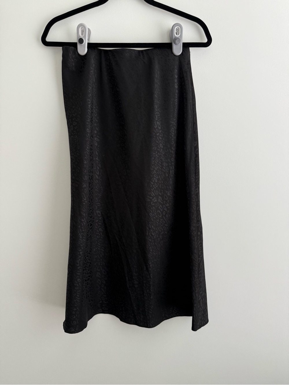 Socialite Black Satin Midi Skirt with Subtle Leopard Jacquard